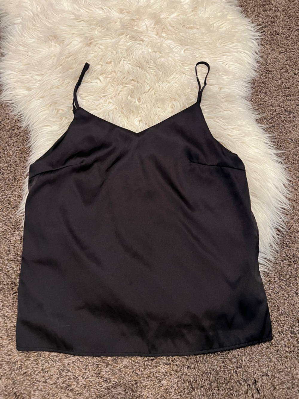 Satin Black V-Neck Spaghetti Strap Cami